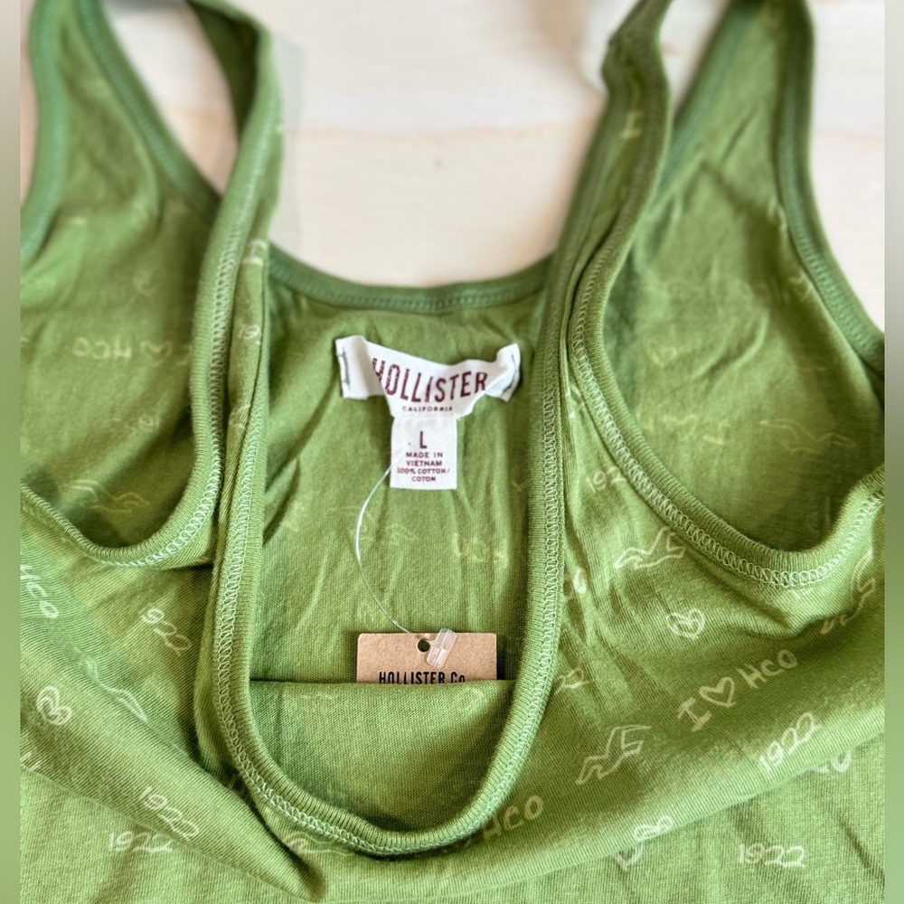 VTG Hollister Co Green "I ♡ HCO" 1922 Logo Heart Tank Top - Y2K Preppy - Sz L - Picture 2 of 4